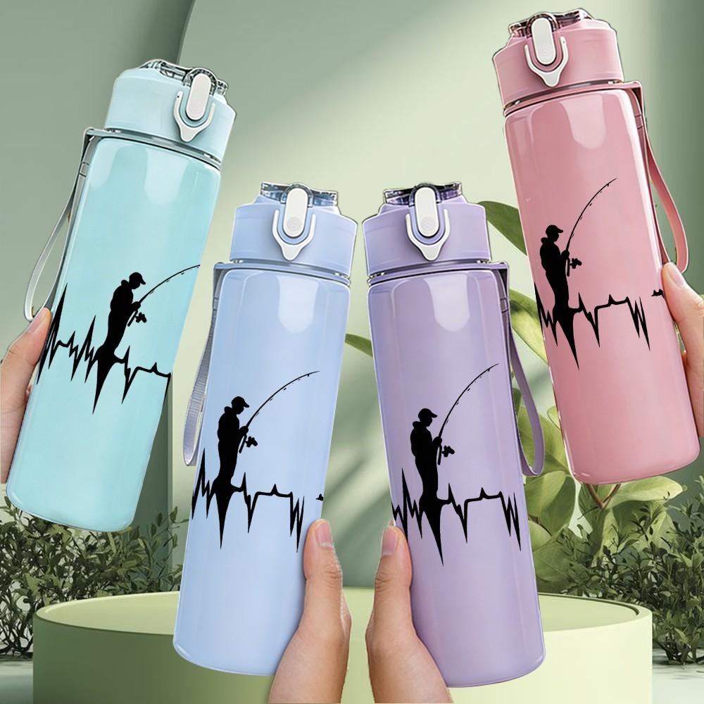 1PC Fisherman Fishing Heartbeat Print 750ml Color Plastic Sports Water Bottle Leakproof Flip Straw Lid Suitable for Sports Office Home Use