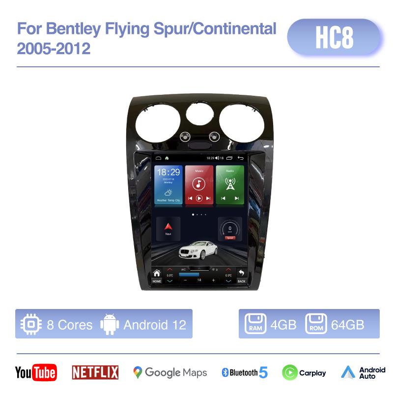 12.1Inch For Bentley Flying Spur/Continental 2005-2012 Android12 MediaCarPlayer GPS Navigation 8Core 8+256G CarPlay 4G 360Camera