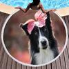 Border Collie Round Beach Towels,Dog Greeting Its Owner Among Flowers Sand Free Absorbent Beach Blanket Bath Towels Picnic Mat