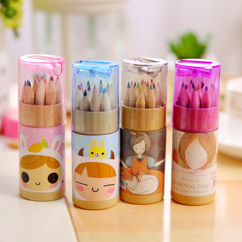 Children's 12-Color Cartoon Mini Colored Pencils Set for Elementary School Art