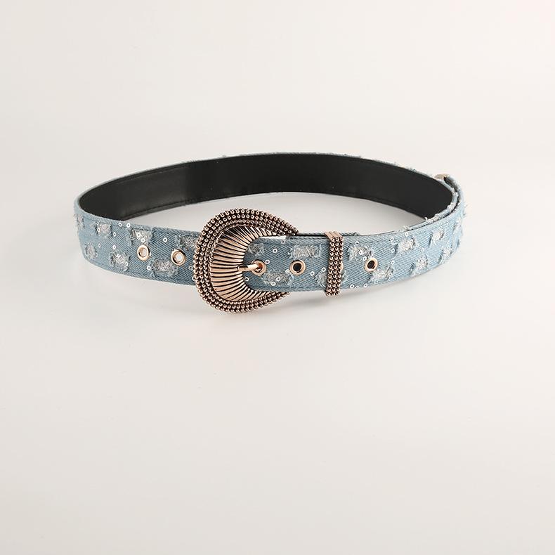 

Винтажный джинсовый ремень Персонализированная декоративная пряжка в западном стиле Модный ремень