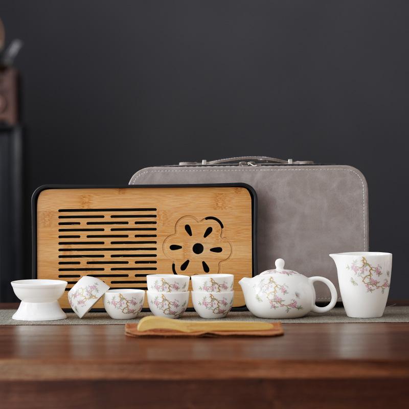 Premium Dehua Weißporzellan Teekanne für die Zubereitung Haushalts Gaiwan Kung Fu Teegeschirr Gäste empfangen Tee zubereiten Einfache Ledertasche Geschenkset