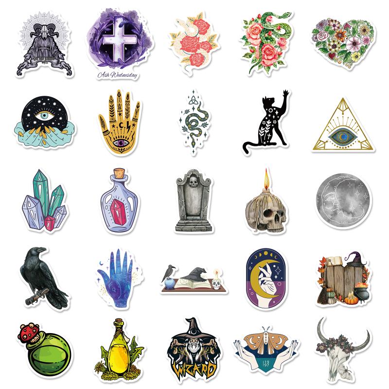 10/25/50pcs Witch Magic Book Stickers Graffiti Flower Black Horror for Scrapbook Notebook Guitar Laptop Pad Phone
