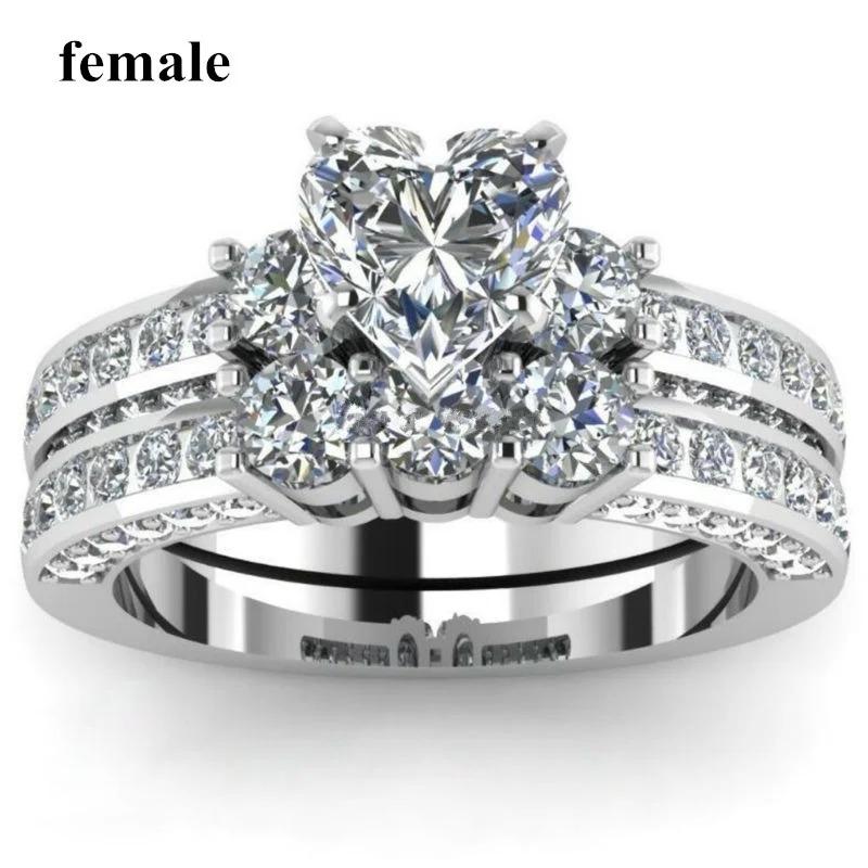 Couple Rings For Women White Rhinestones Zirconia Rings Set Simple CZ Stainless Steel Men Ring Wedding Jewelry For Lover Gifts