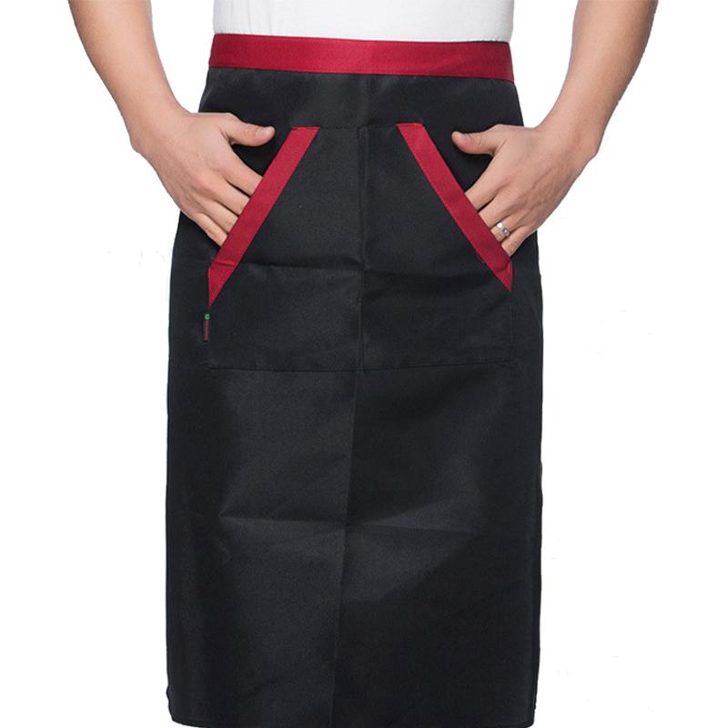 2pcs Chef Waist Apron Soft Moisture Absorbent Breathable Polyester Men"s Half Apron with Pockets