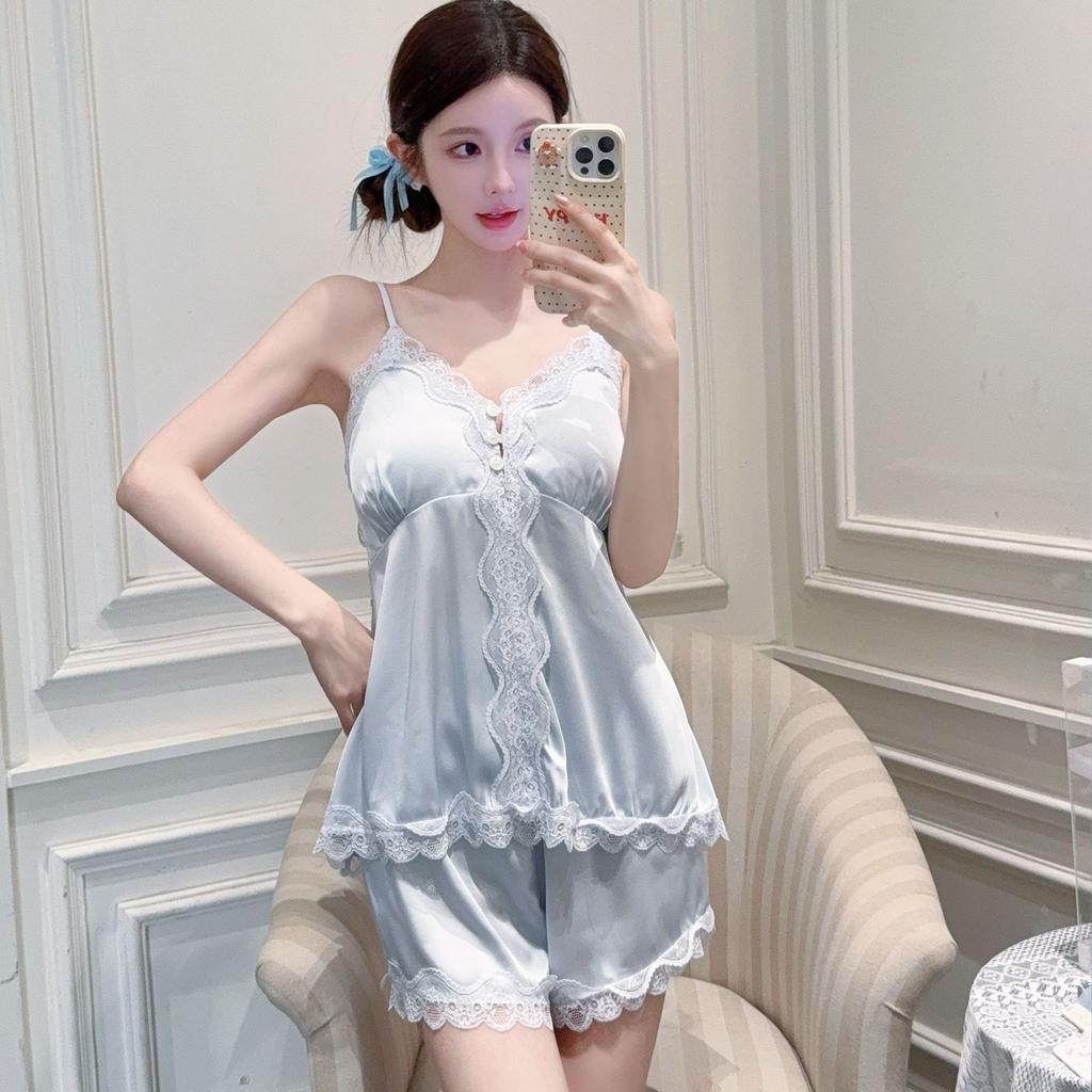 Pajamas Women's Summer New Sexy Lace Suspender Shorts Pure Desire Wind with Chest Pad Loungewear Set
