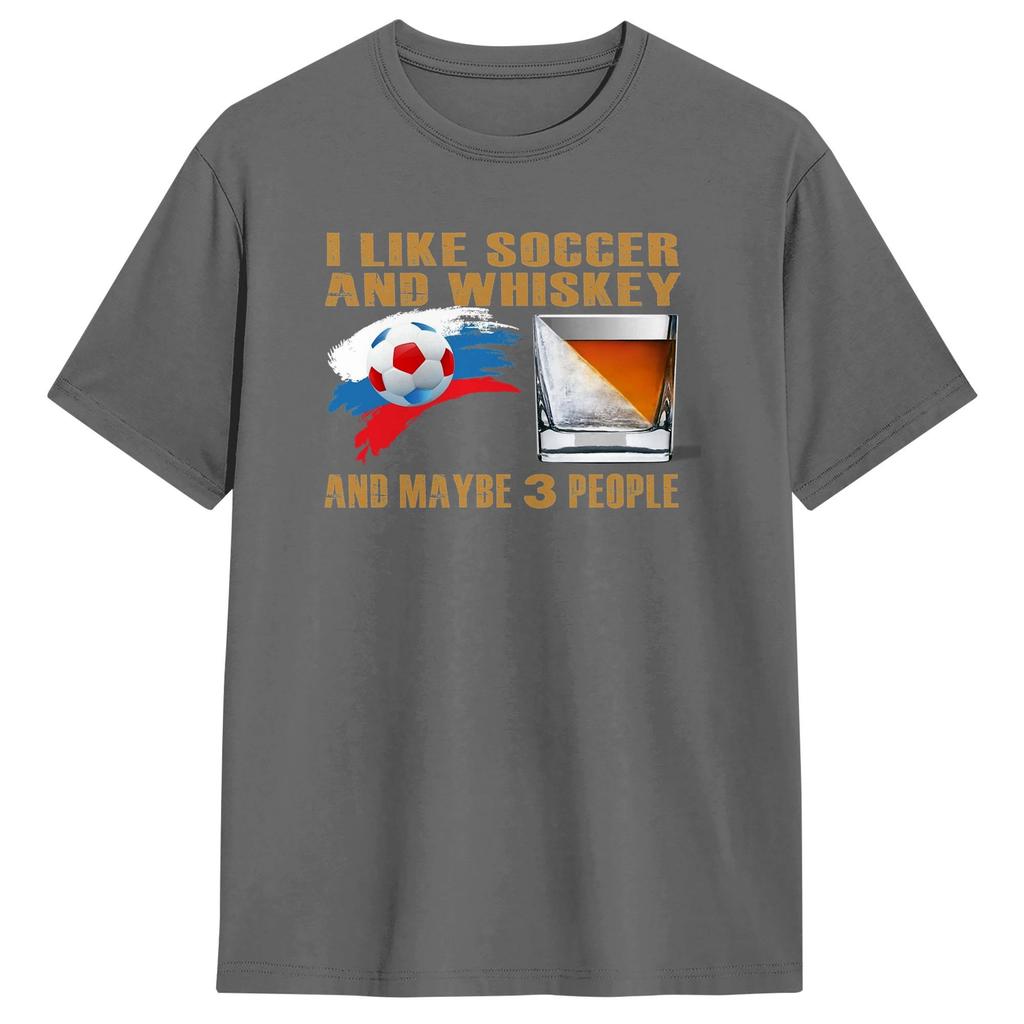 Summer I like soccer and whiskey and maybe 3 people Novelty TShirts Pure Cotton Tshirt for Unisexs Y2K Retro Short Sleeve Tops