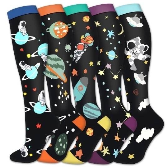 5/6 Pairs Compression Socks Varicose Veins Stockings New Pattern Calf Pressure 15-20Mmhg Men Women Work Sports Yoga Calf