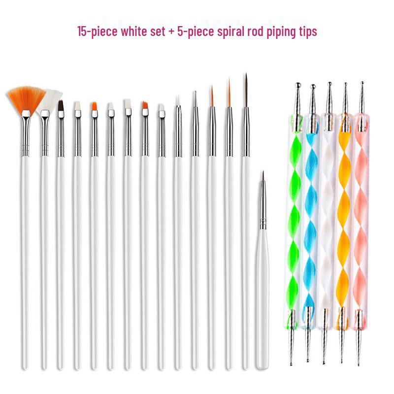 Nail Art Set: 15 Pens & 5 Double-Ended Swirl Sticks with Dotting Tools & Rhinestones