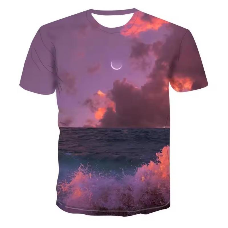 Summer Sunset Scenery Graphic T Shirts Fashion Men's T-shirts with Natural Landscape Pattern Casual Handsome 3D Print T-shirt