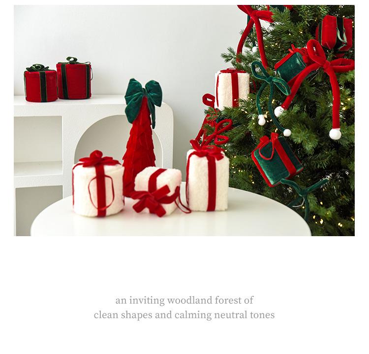 Velvet Bow Flocked Cloth Gift Box Ornament for Christmas Tree and Wall Decoration