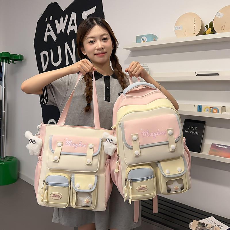 Cute Color Blocked Letter Print Student Backpack Shoulder Bag For Travel And School