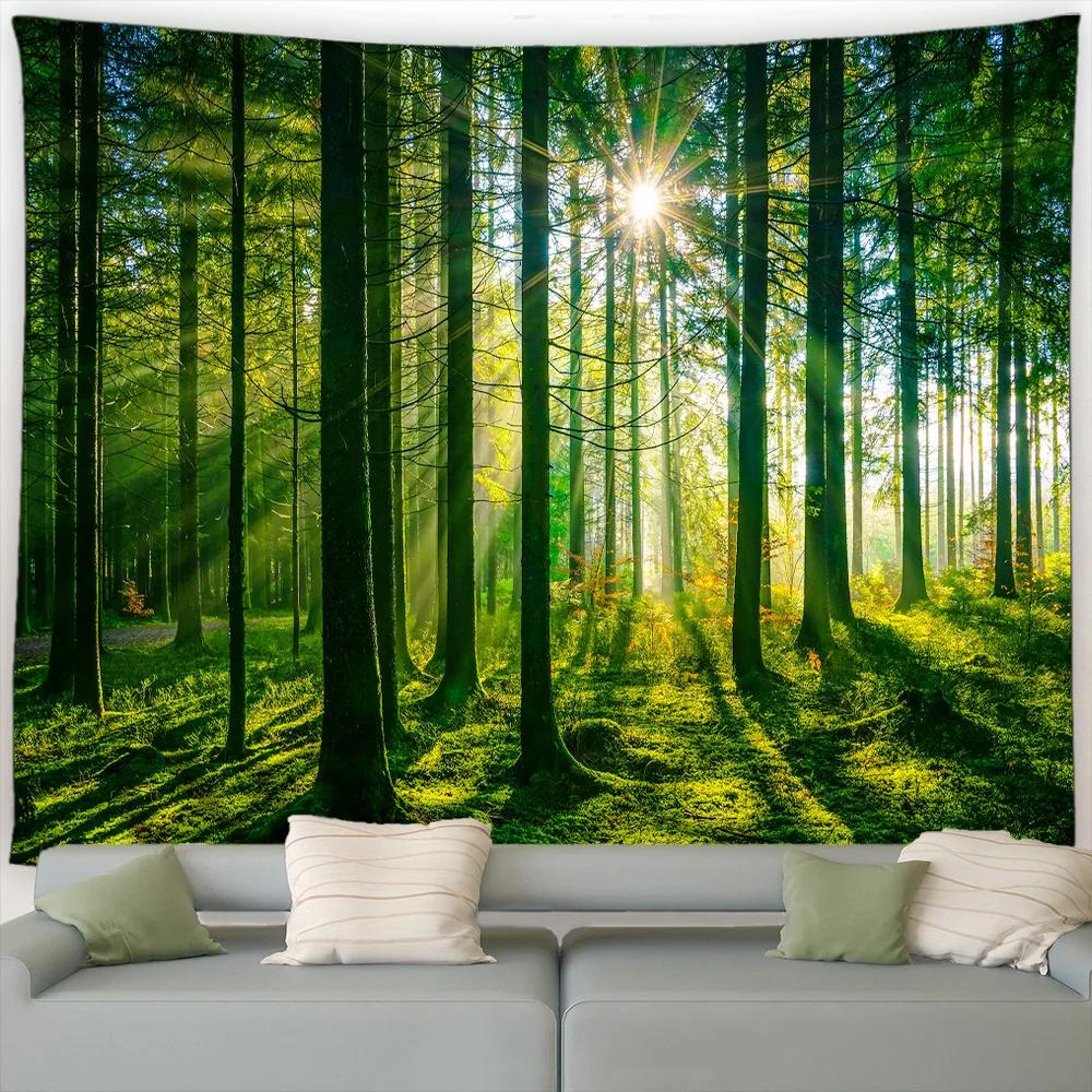 Forest Landscape Tapestry Waterfall Tropical Plants Spring Trees Nature Scenery Garden Wall Hanging Home Living Room Dorm Decor