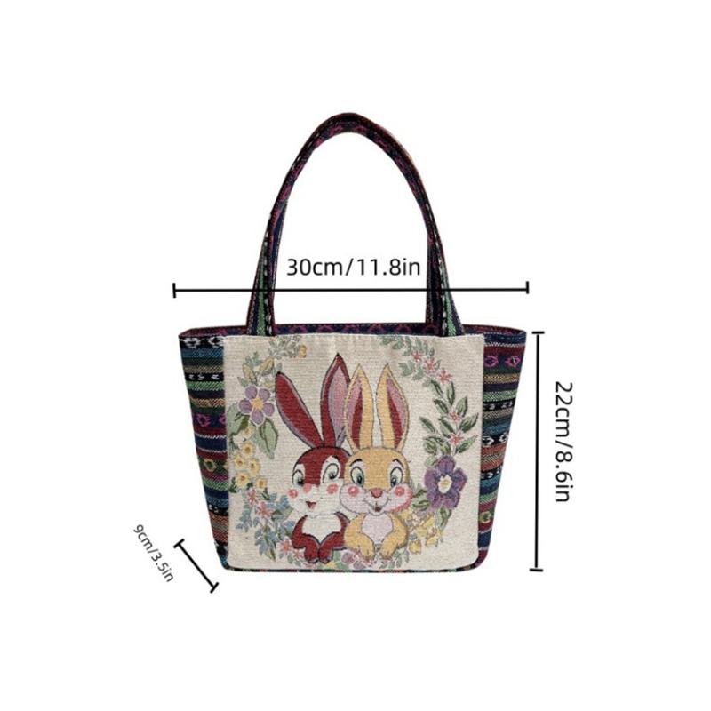 Ethnic Style Handbag Trendy Animal Embroidery Handbag Canvas Women Shoulder Bags Women Grocery Storage Pouch