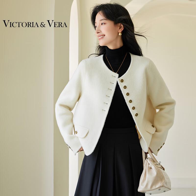 

VICTORIA&VERA Women s Winter Single-Breasted Round Neck Short Wool Blend Coat XL