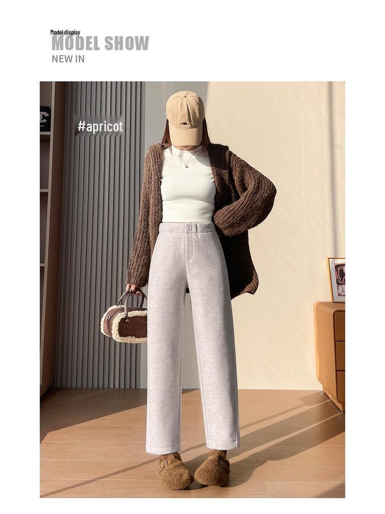 Pantaloni Harem Skinny da Donna a Vita Alta in Lana, con Velluto Interno, Ispessiti, Corti 8/9, Pantaloni Versatili per Completo Autunno/Inverno.