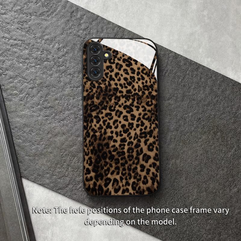 Brown Halo Leopard Pattern Tempered Glass Phone Case for Samsung Galaxy S26 S25 S24 S22 S21 S20 fe plus ultra Anti Drop