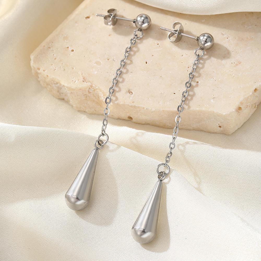 Stainless Steel Earrings Drop Models Chain Pendant Earrings Ladies Exquisite Temperament Simple Zircon Banquet Elegant Matching