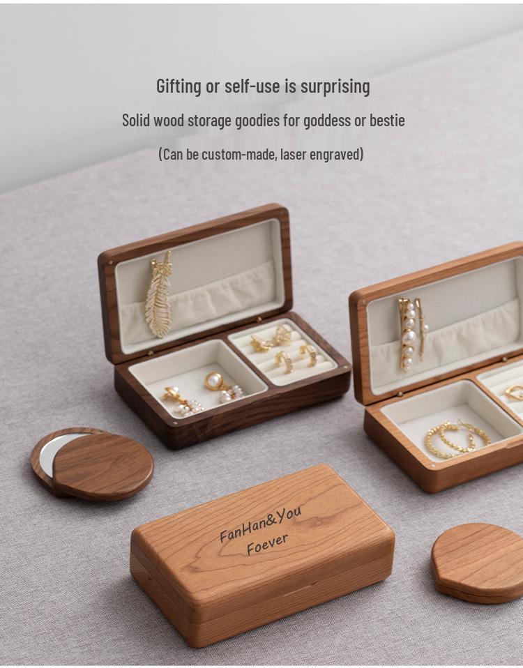 Utsøkt smykkeskrin i svart valnøtt og fløyel: Oppbevaring i massivt tre for ringer og øredobber