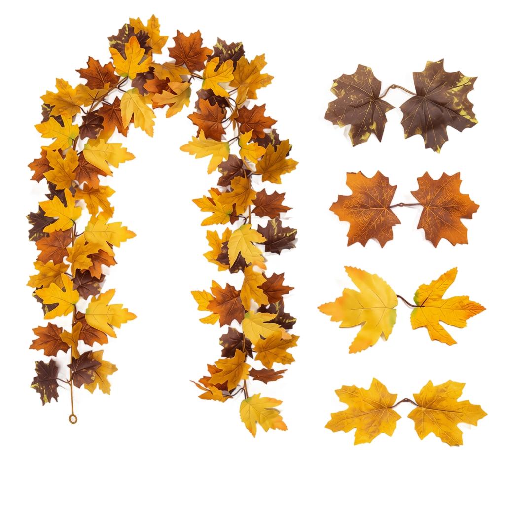 Artificial Maple Leaf Garland Faux Pumpkin Vine Decorative Hanging for Autumn Indoor Outdoor Party Home Wedding