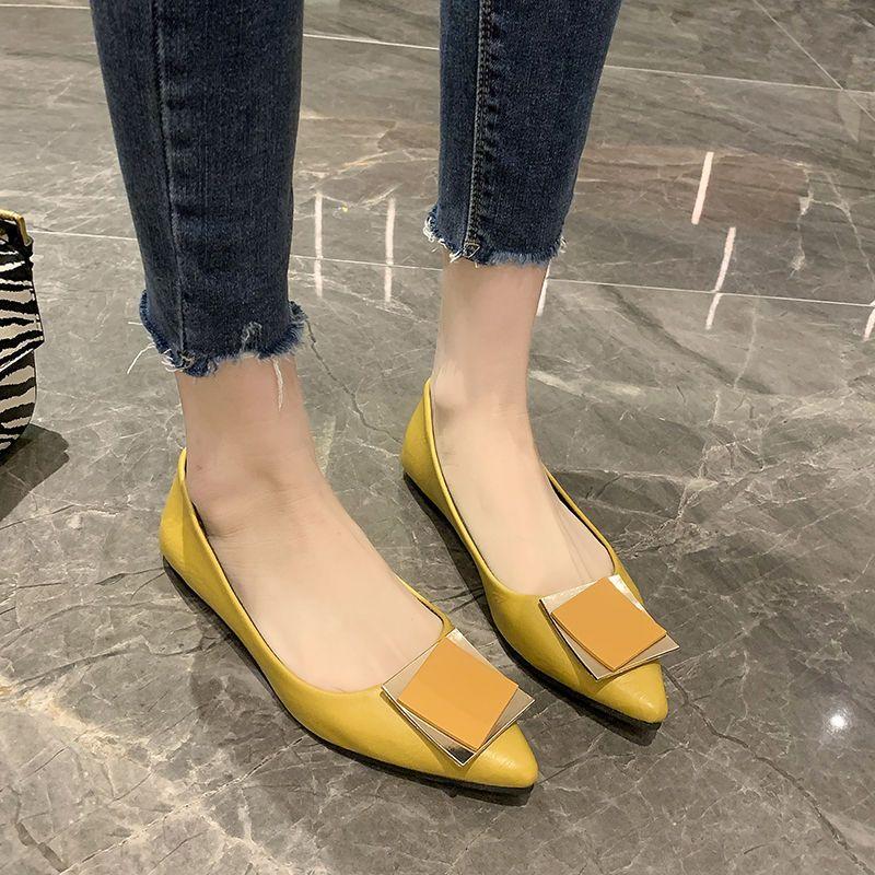 Women's Flat Shoes Yellow Moccasins Pointed Toe Slip-on Ladies Footwear High Quality Fashion Elegant Dress Fashionable Chic Non