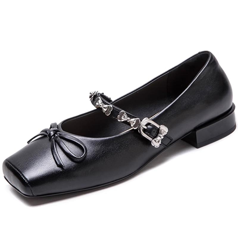 Fashion GKTINOO 2025 Spring New Low Heel Shoes Genuine Leather Pumps Square Toe Mary Jane Shoes Shallow Women's Shoes