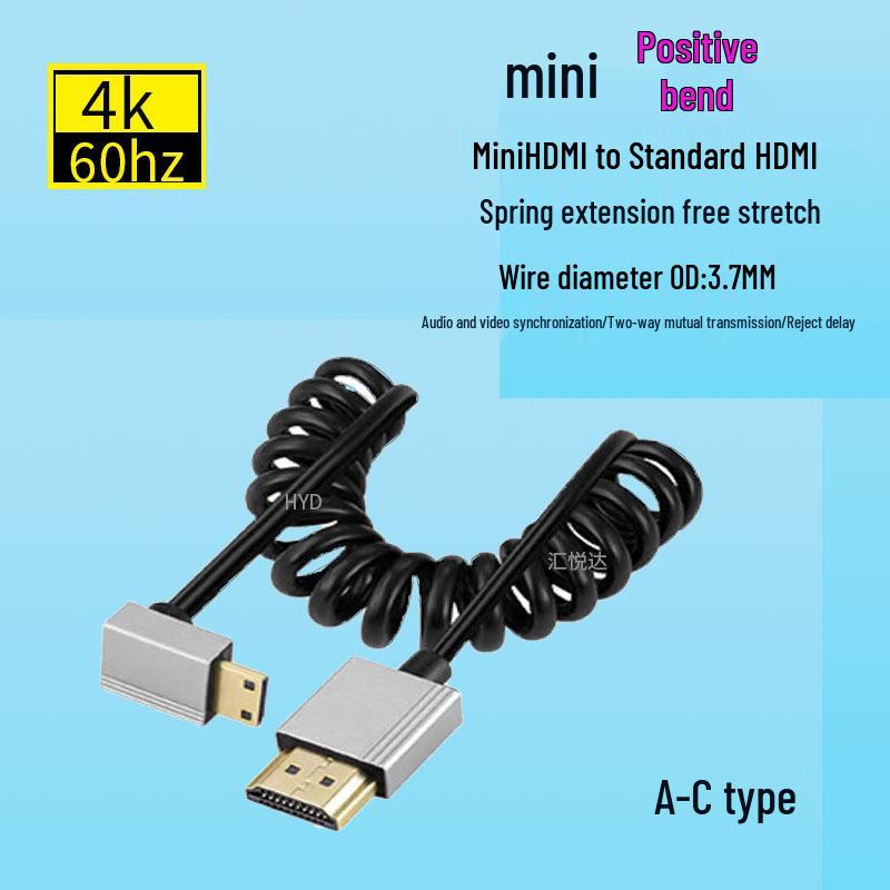 Ultra-thin Retractable HDMI to Mini HDMI 2.0 4K 60Hz Cable for HDTV, Computer, Projector, Camera