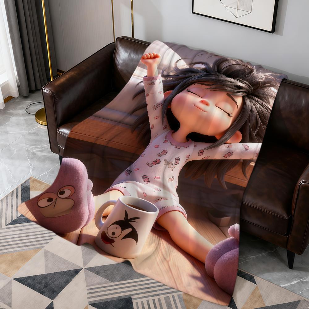 Lustige Cartoon faule süße Mädchen mit chaotischen Haaren Flanell weiche warme Plüschdecke Sofa Wohnzimmer hogar Schlafzimmer Geschenk Zuhause Auto tragbar
