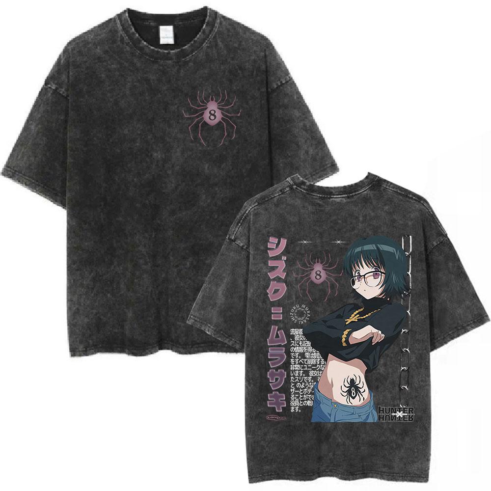 Vintage Washed Anime Hunter X Hunter  Printed Tshirt Mens and Womens Washed Tshirt High Quality Vintage Cotton Tshirt Tops