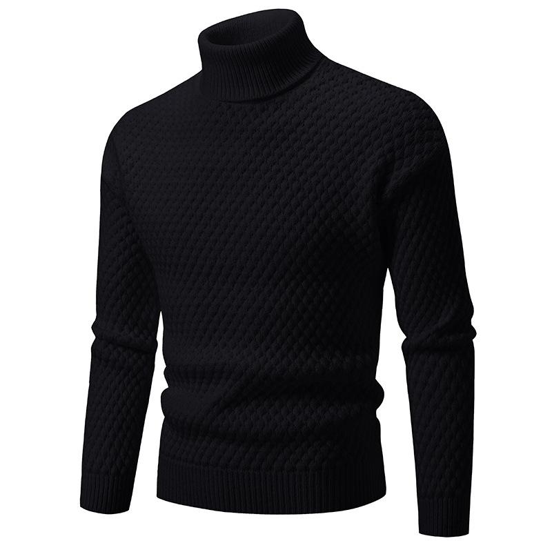 Men's Fashion Corn Grain Plaid Turtleneck Sweater Knitted Sweater Men's Warm Thread