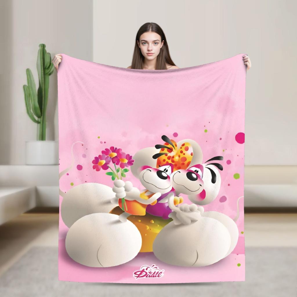 Cartoon D-Diddl Rat Cute Blanket Flannel Decoration Breathable Super Warm Throw Blankets for Home Bedroom Bedspread