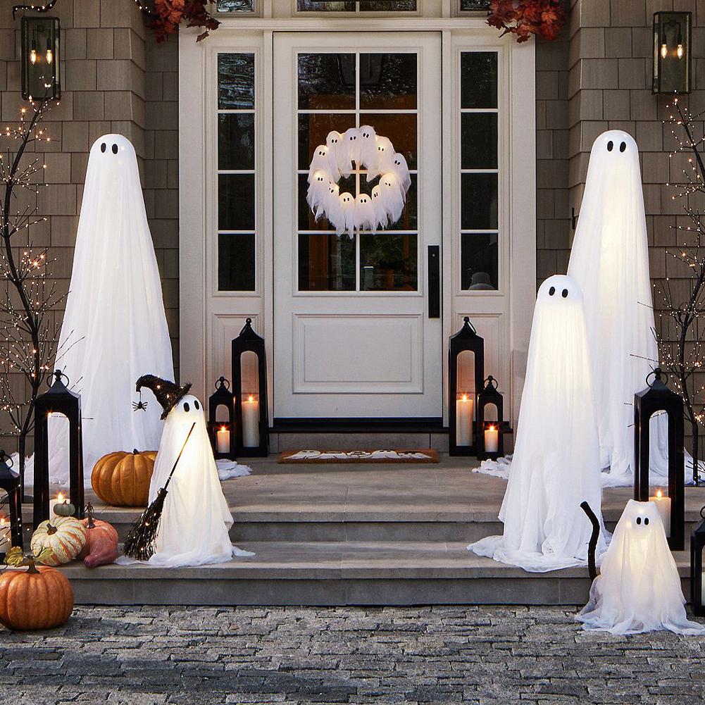 Halloween Ghost Wreath LED Spooky Door Decor Front Door Ghost Wreath Best Selling Spooky Light Decor Halloween Must-Have