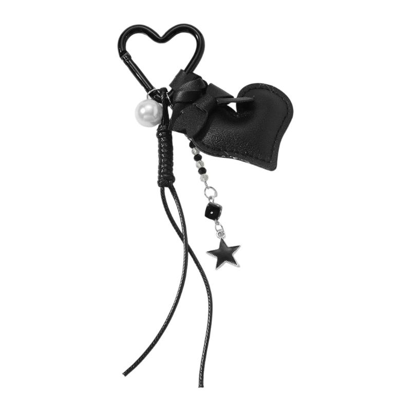 Vintage Leather Keychain Handmade Heart Braided Rope Mirror Charm DIY Accessory Sturdy Leather Key Holder