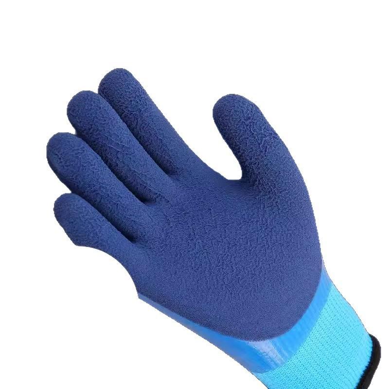 1 Pair Wear-Resistant Non-Slip Rubber Gloves Winter Waterproof Thickened Fleece-Lined Work Gloves For Fishing