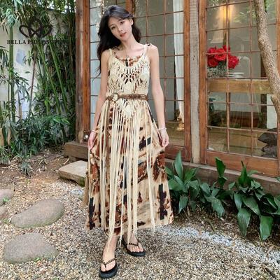 New Seaside Vacation Dress Beach Dress Design A-Line Long Camisole Coverup Set Beach Style Long Dress