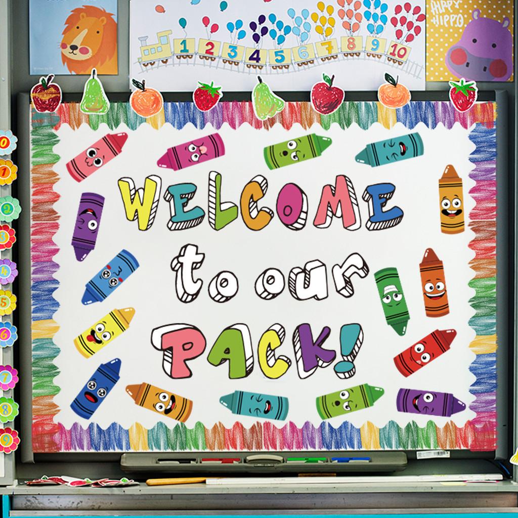School Back To Season Theme Colorful Crayon Pattern Decorative Card Stickers
