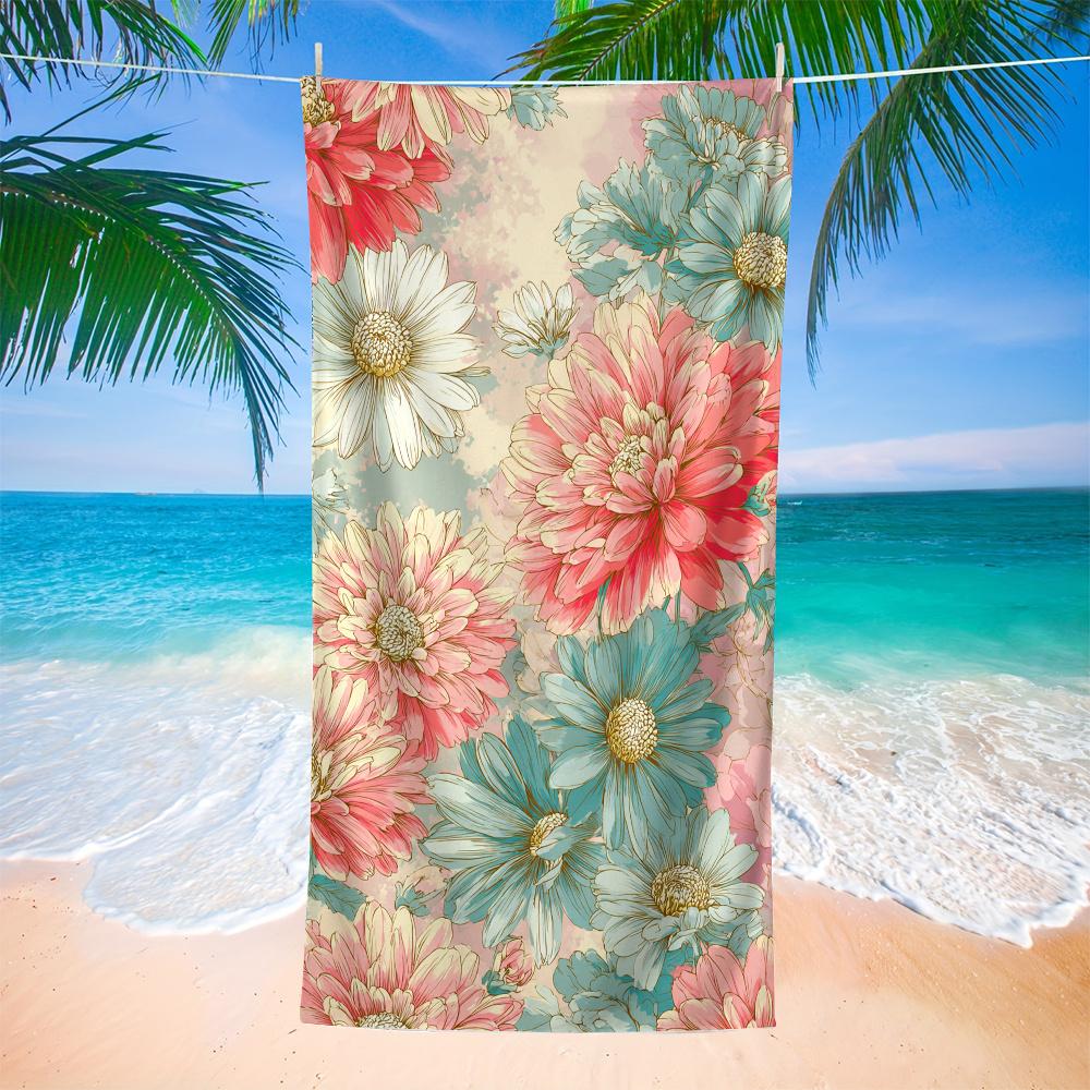 1pc Floral Beach Towel | Soft Microfiber Fabric, Large Size, Unisex, Colorful Flowers Pattern, Ideal for Swimming,Travel,Camping