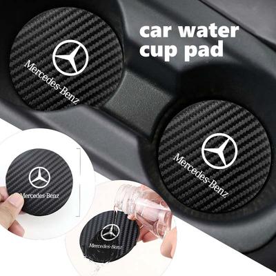 BENZ 2pcs Car Coaster Carbon Water Cup Slot Non-Slip Pad Bottle Mat For Mercedes Benz W202 W212 W126 W140 W168 W177 CLS GLE GLC GLS