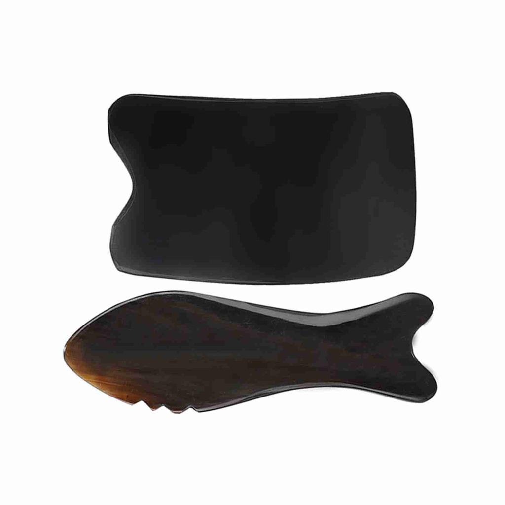 Ox Horn Scraping Board Face Massage Pain Relief Gua Sha Tool (Square Slice Wave Fish Shape)