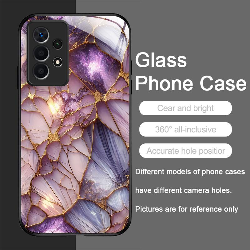 Elegante Custodia in Vetro Temperato con Texture Marmo Cristallo Viola per Samsung Galaxy S25 Ultra S24 S23 Plus S22+ S21 S20 FE Cover