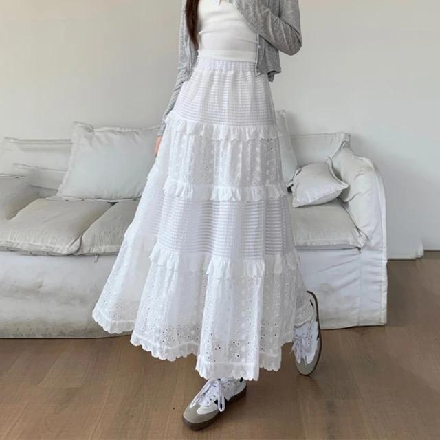 

Весенне-летняя женская кружевная юбка средней длины с завышенной талией