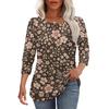 Women Casual Floral Print Loose Fit Round Neck Three Quarter Sleeve Blouse Lightweight Comfortable Top for Everyday Wear