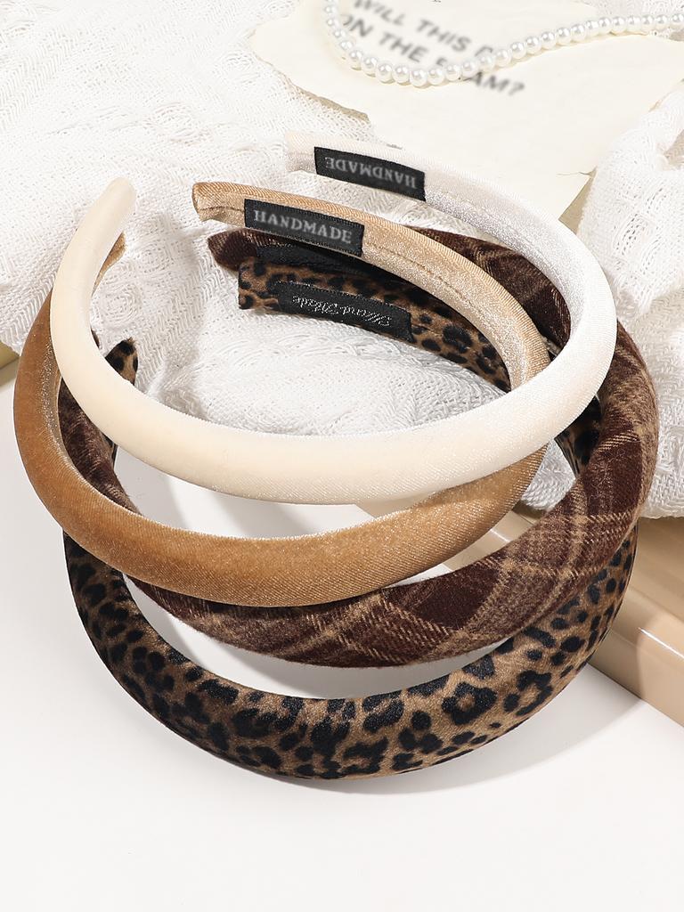 1 Pcs Fashion Plaid Headbands for Women Girls,Vintage Velvet Headband,Leopard Headbands,Non Slip Padded Headbands