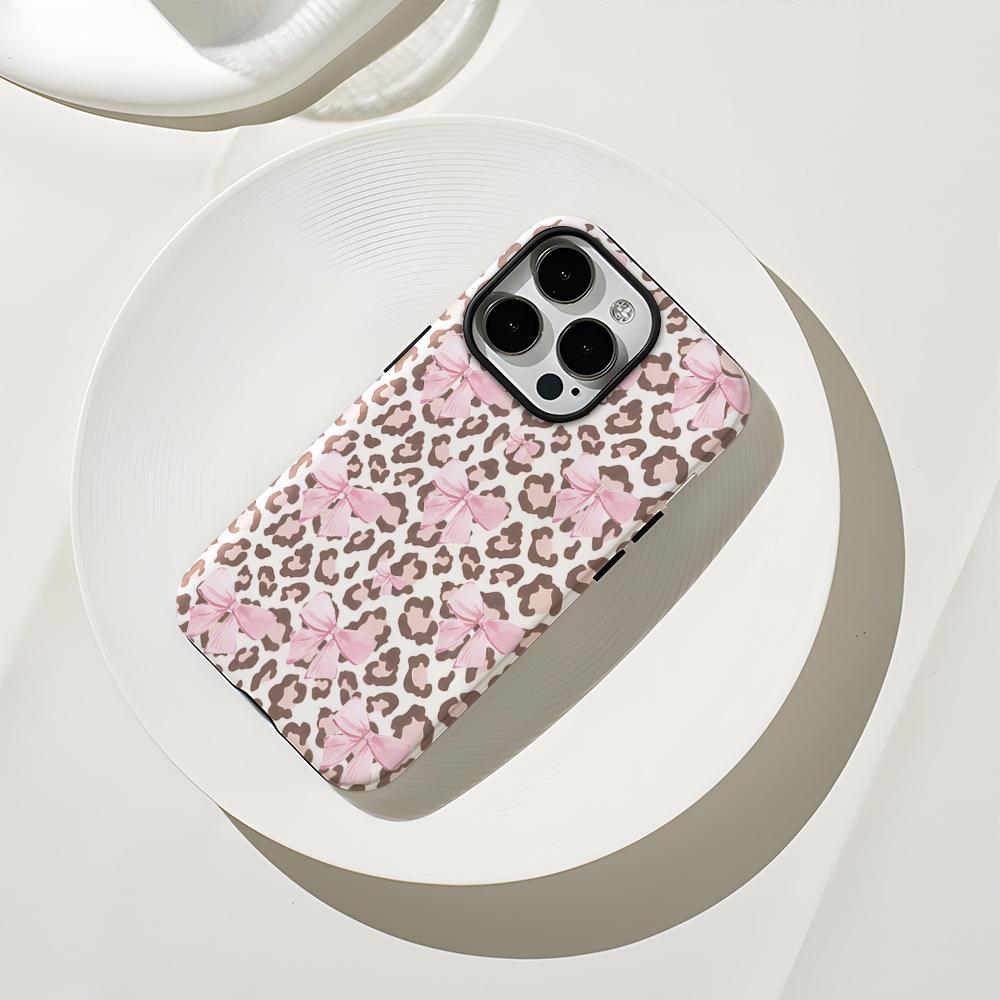 New 2-in-1 Magnetic Film, Mobile Phone Case, Iphone13 Bow Leopard Print Mobile Phone Case, Apple 17pm.