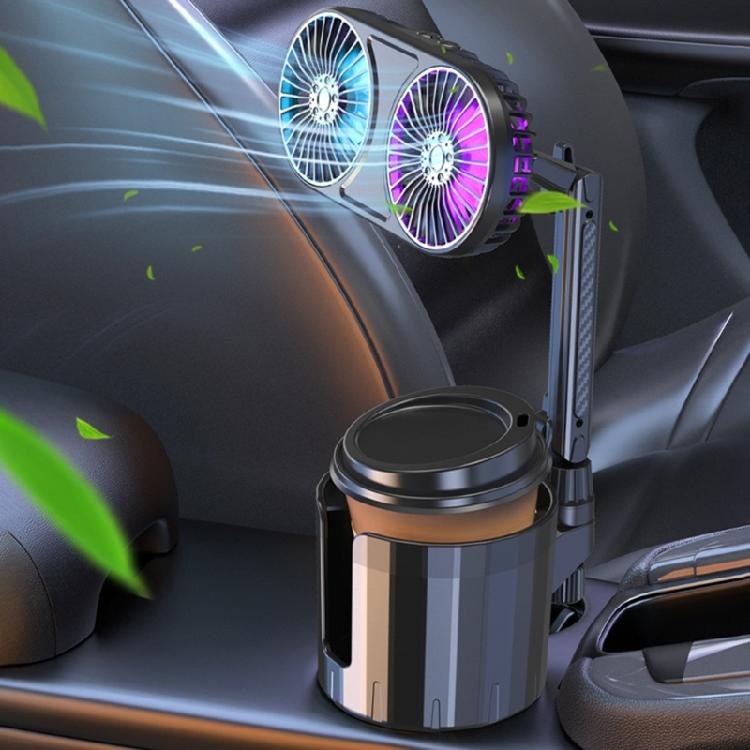 USB Car Fan with Light Adjust Speed 360 Degree Rotating Perfect for Camping Traveling Cup Holder