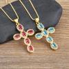 Nidin New Arrival 5 Colors Cross Pendant Necklace Women Men Link Chain Gold Plated Big Zircon Shine Wedding Exquisite Jewelry