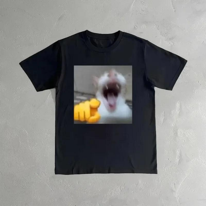 Unisexs Streetwear Vintage Laughing Cat Pointing T Shirt Cotton Tee Unisex Oversized Harajuku ONeck Loose Top Cursed Emoji Meme S