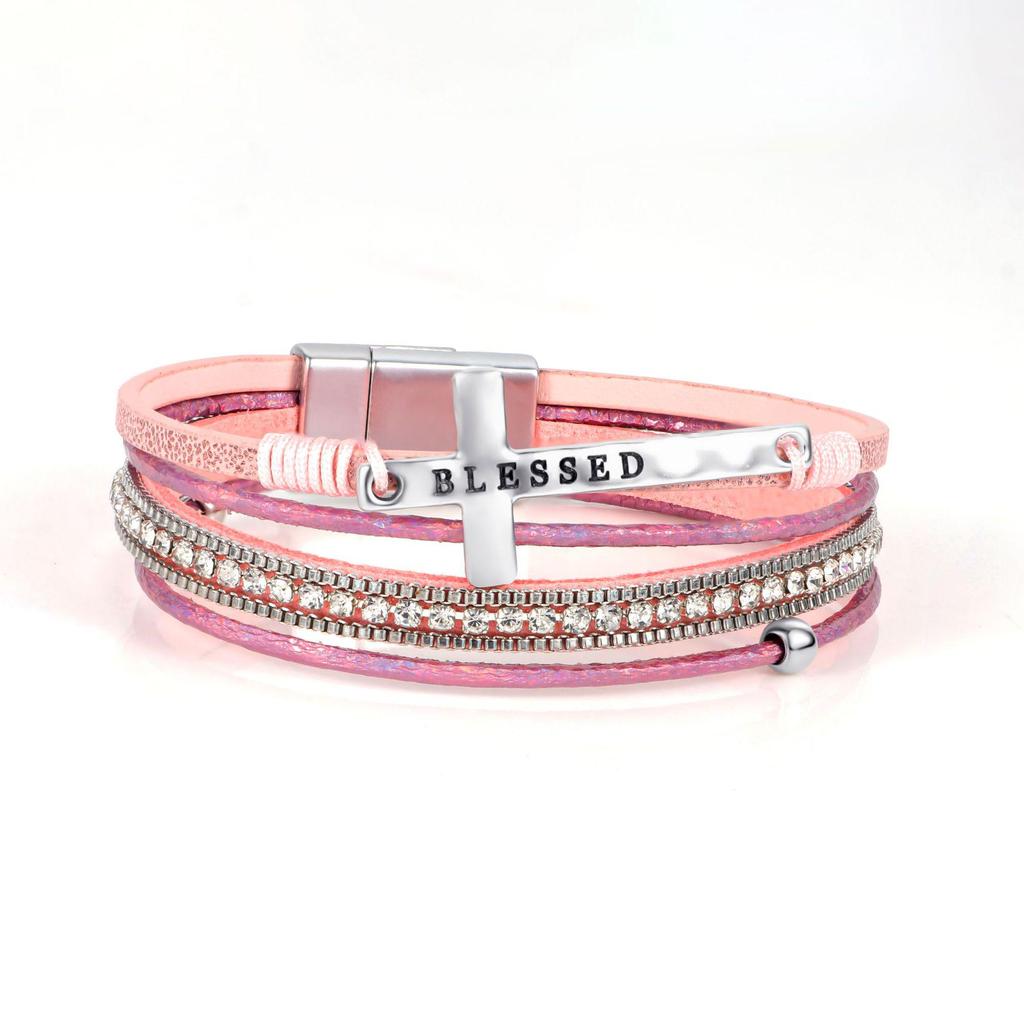 Bohemian Multi-Layer Leather Bracelet with Pave Diamonds
