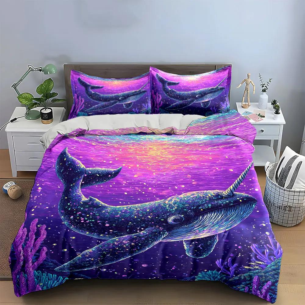 """Ozean-Thema Narwal Kunst Dekor"" Weich Bequem Bettbezug Bettwäsche Set Enthalten 1*Bettbezug & 2*Kissenbezüge Geschenk"