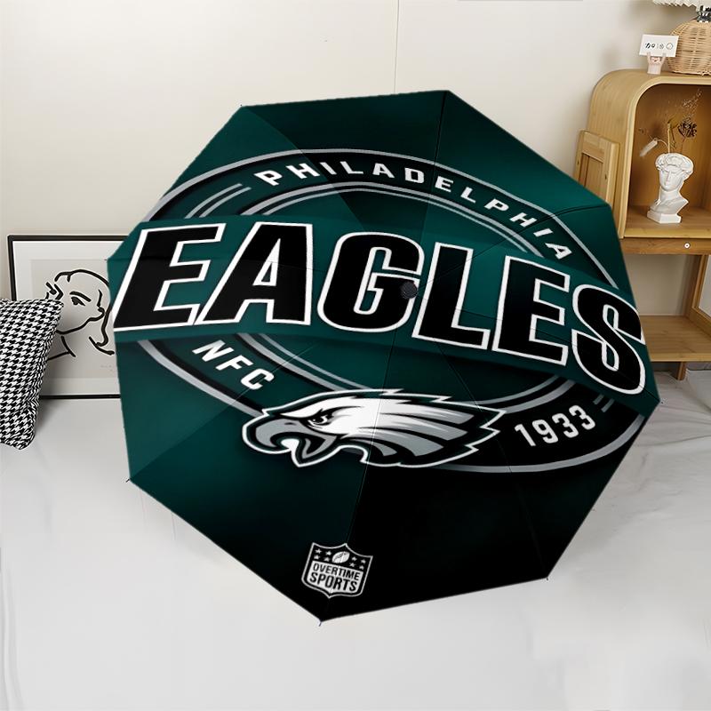 Philadelphia Eagles LOGO Print Automatic Umbrella, 8 Rib Iron Frame, Plastic Handle, Suitable for Outdoor Travel &Daily , Ideal Gift